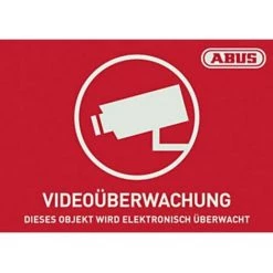 ABUS AU1420 Etiquette Davertissement Vidéosurveillance Langues Allemand (l X H) 148 Mm X 105 Mm - Rouge, Blanc